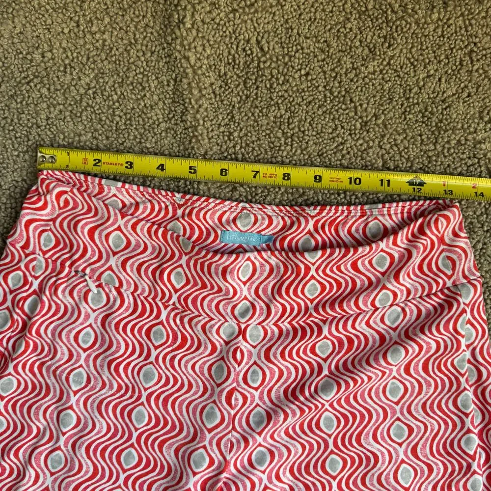 J. McLaughlin Newport Capri Wavy Red Print Pull On Pants Catalina Cloth Size XS